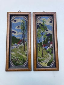 Early Beaded Germany Germanic German European Framed Scenery Set