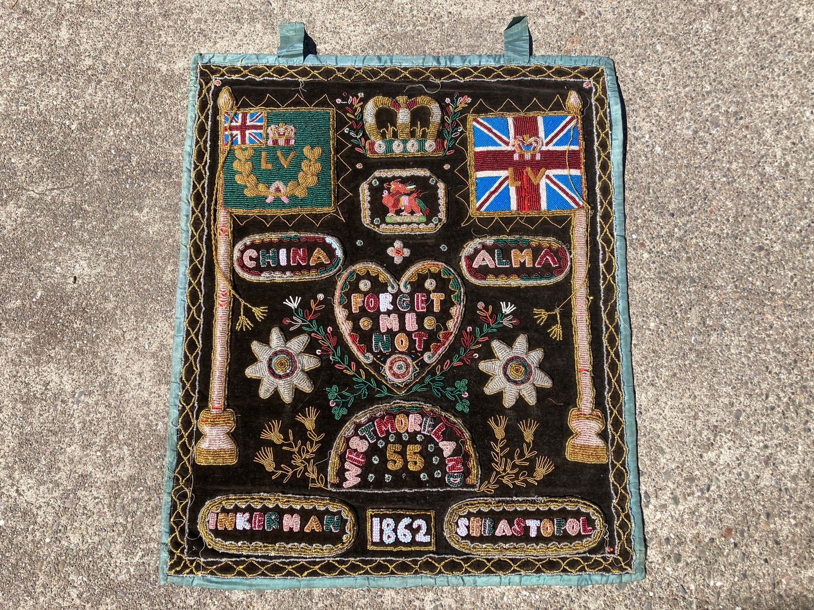 1862 Great Britain English Beaded Crimean War Souvenir Military Service Banner Flag (1 of 7)