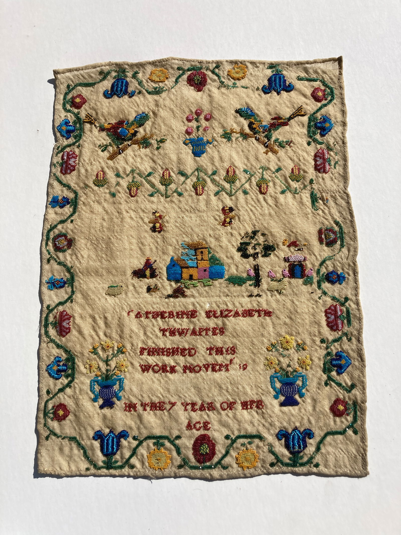 Victorian Era English Beaded Souvenir Sampler (1 of 7)