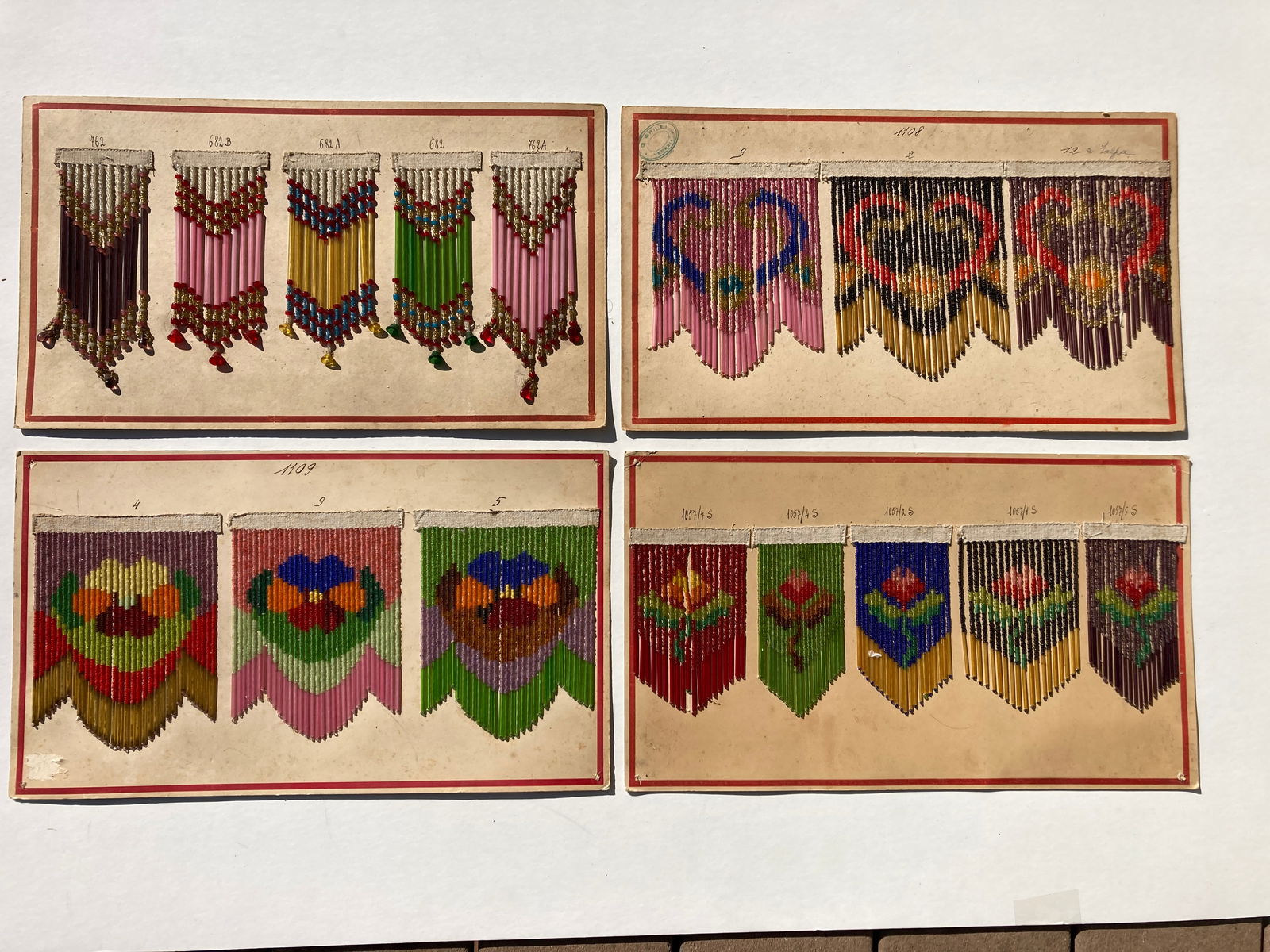 Victorian Era Italian Venetian G. Grilli Venezia Beaded Fringe Sampelrs: This is a very nice set. Very good condition.