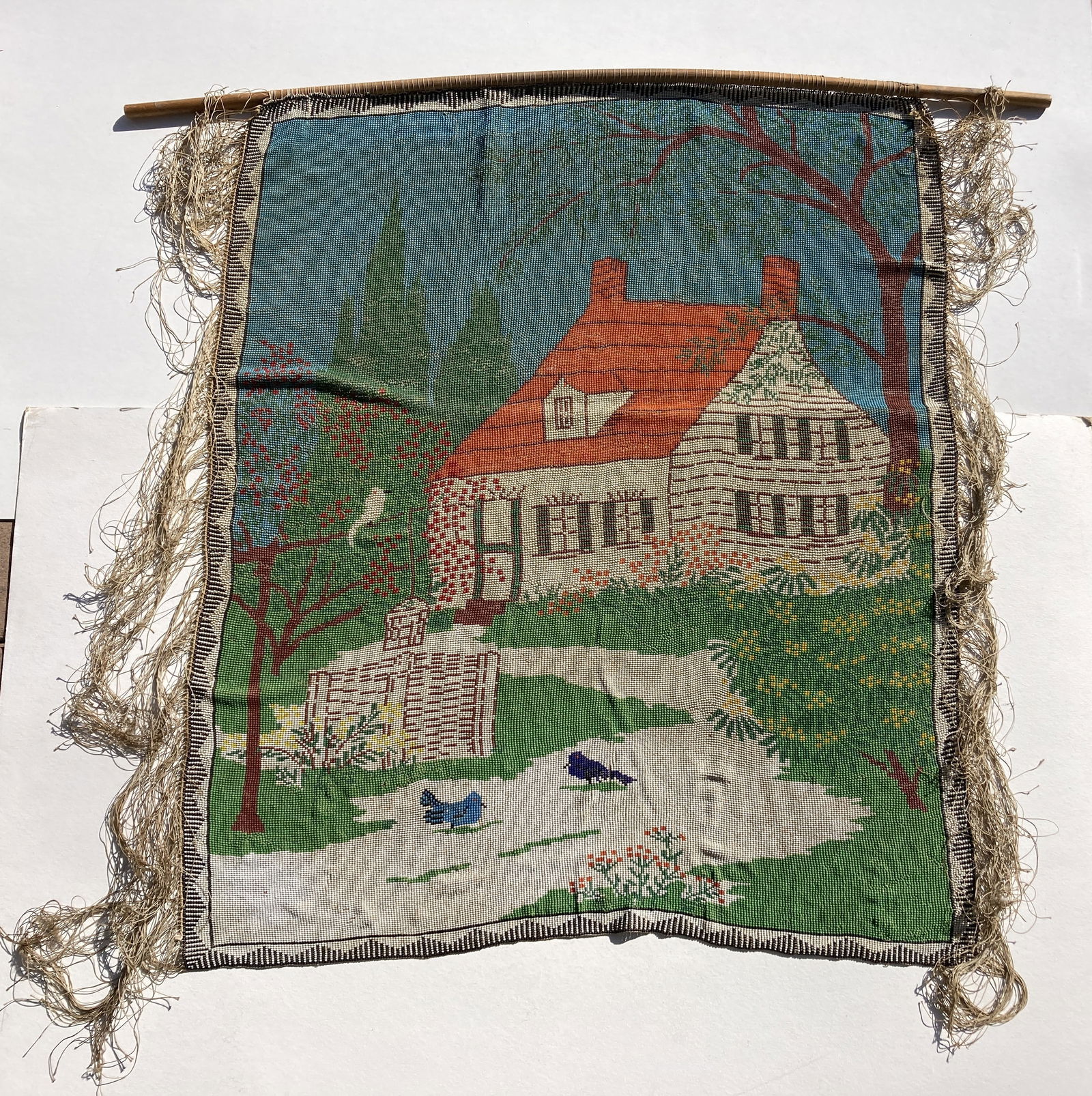 Victorian Era Beaded Sampler Wall Banner (1 of 8)