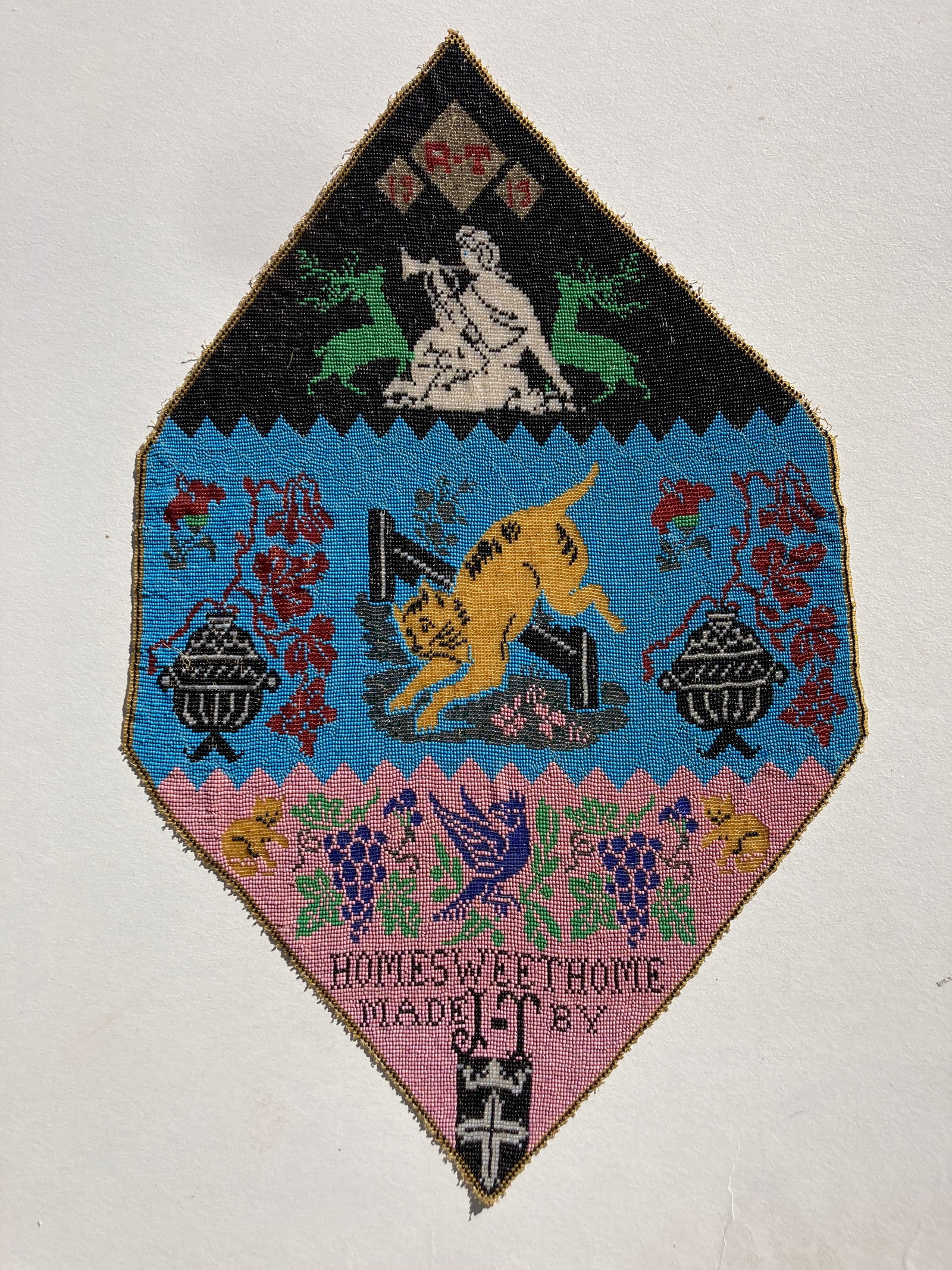 Victorian Era Beaded Sampler Wall Banner Table Cover (1 of 6)