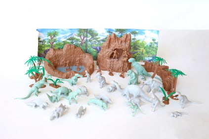 Prehistoric Plastic Dinosaur Play Set w/ Box by Louis Marx & Co