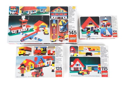4 Set of Vintage Lego Sets #105, #115, #125, #145 w/ Various Pieces