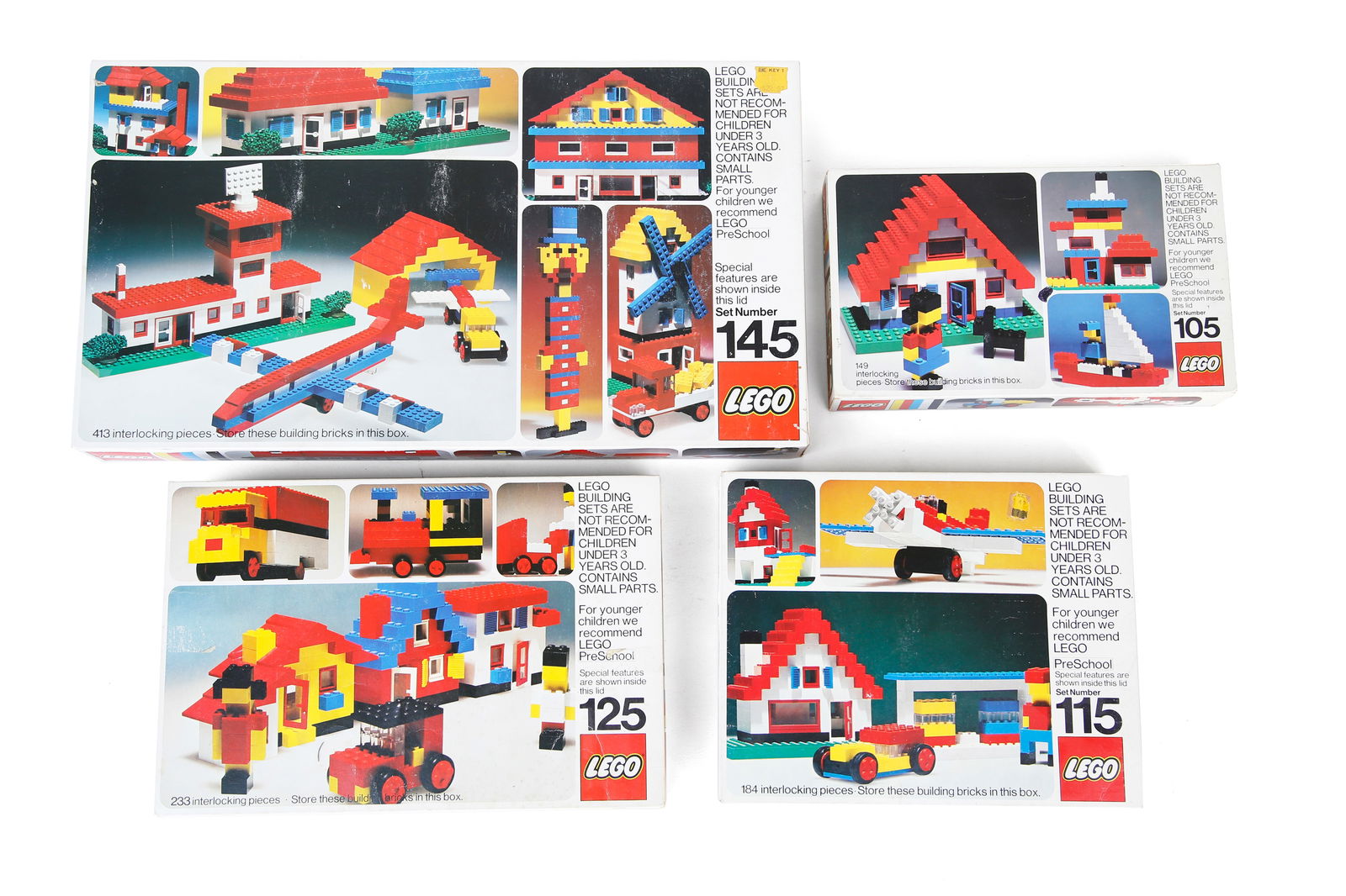 4 Set of Vintage Lego Sets #105, #115, #125, #145 w/ Various Pieces (1 of 18)