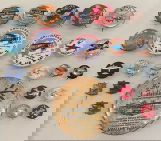 Lot of 24 Antique Vintage Airplane Aviation Zeppelin Buttons Pinbacks