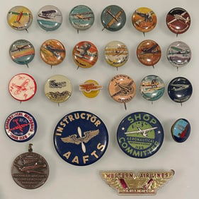 Lot of 24 Vintage Airplane Aviation Pinbacks Buttons Junior Series