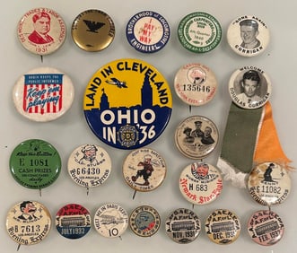 Lot of 22 Antique Buttons Pinbacks Aviation Newspapers Unions