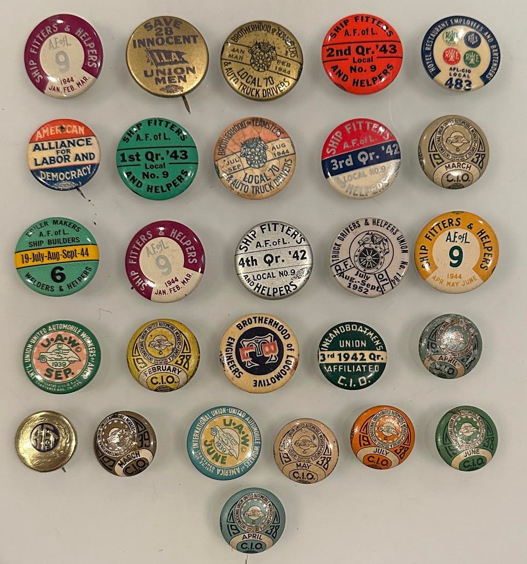 Lot of 27 Antique Vintage Labor Union Buttons Pinbacks (1 of 4)
