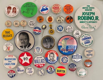 Lot of 44 Vintage Buttons Pinbacks Historic Political Vietnam