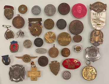 Lot of 34 Antique Vintage Medals Tokens Badges History Airlines etc.