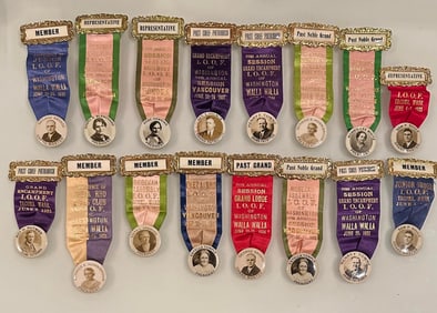 16 1930s I.O.O.F. Oddfellows Encampment Tacoma Walla Walla Ribbon Buttons
