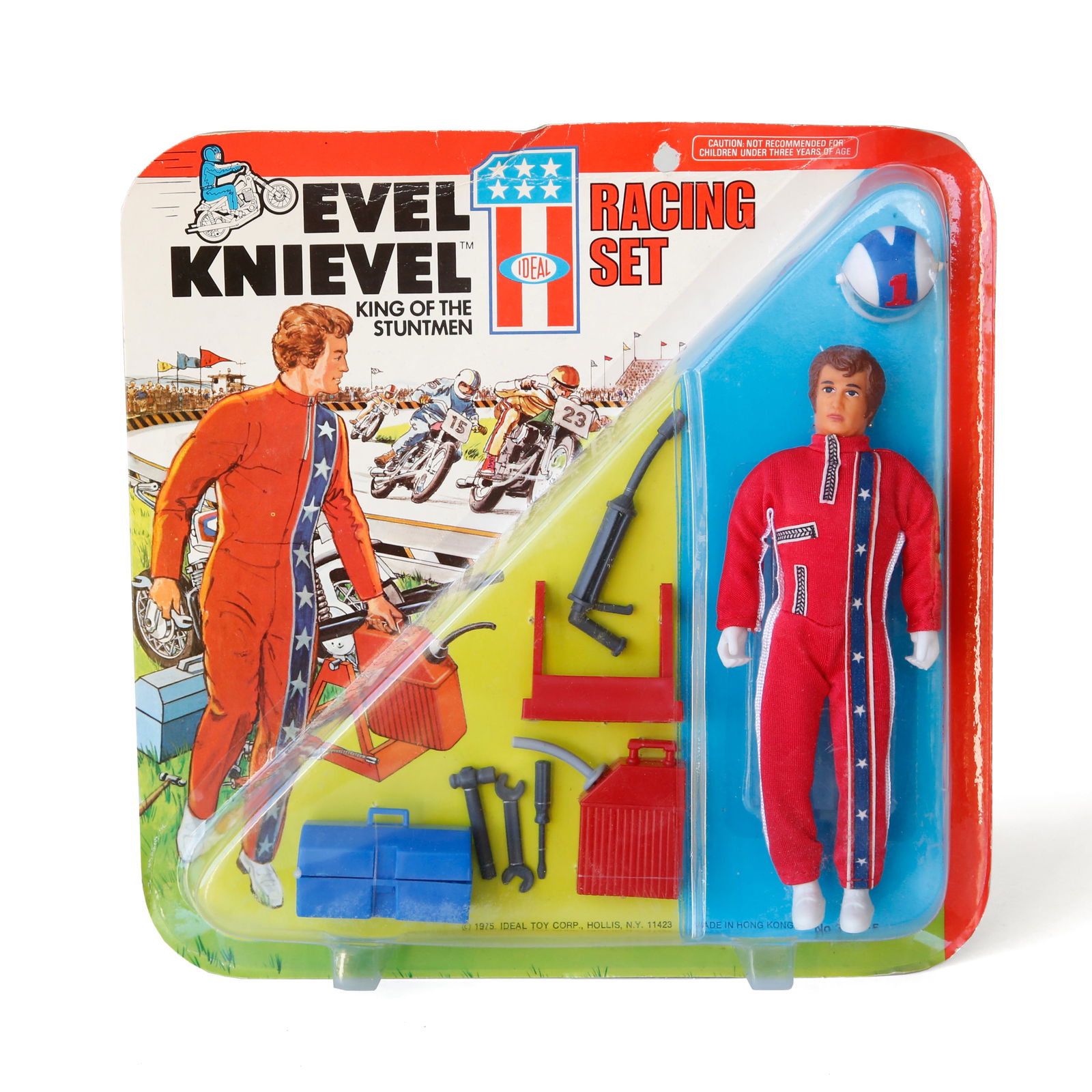 Sealed 1975 Evel Knievel Racing Set Action Figure w/ Accessories (1 of 8)