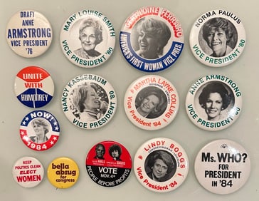 Lot of Vintage 14 Unusual 1970s / 80s Women Presidential Campaign Buttons