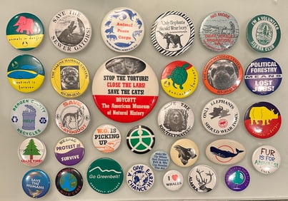 Lot of 32 Vintage Environmental Animal Earth Buttons Pinbacks