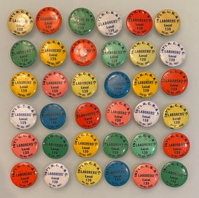 Lot of 36 Vintage 1950s Local 139 H.C.B.&C. Laborers Button Pinbacks