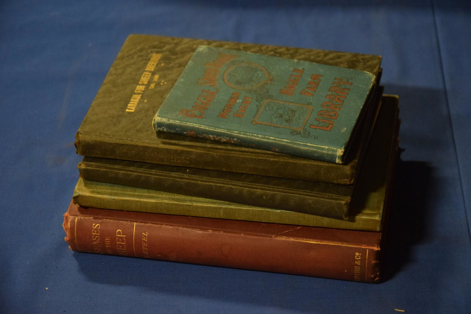 Lot of 5: All About Sheep: Biggle Sheep Book, Number 8, Biggle, Jacob; Shiladelphia, 1902, Wilmer Atkinson Co. 4 x 5-1/2”, 142 pgs. Karakul Sheep, 2 Vols, Ewing, P.V., Jahn, Karl, Chicago, 1937, 43. Sheep Breeder Magazine