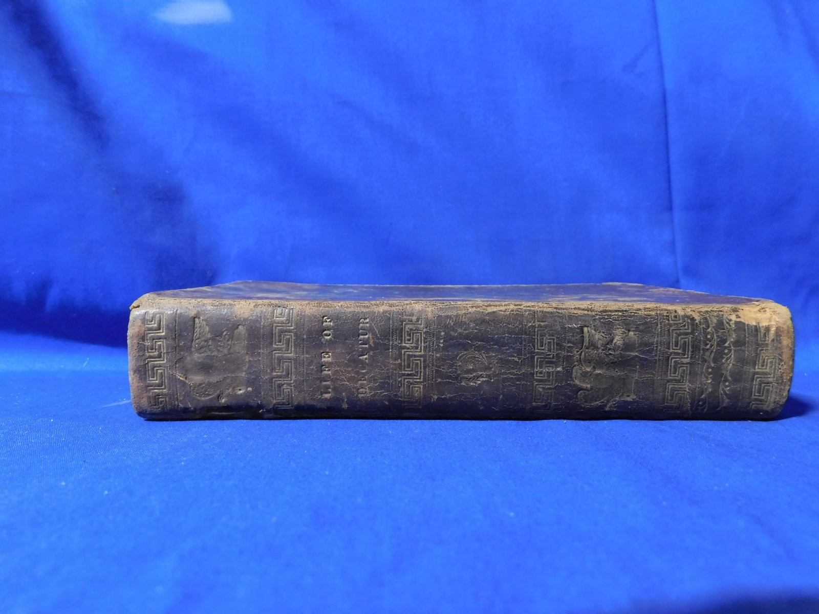 Life of Decatur, Waldo, S. Putnam, Middletown, Conn. 1821, Clark & Lyman.: Leather bound book with embossed and gilt lettering on binding. Binding and spline in tact. Extensive yellowing of pages with moderate foxing 4.5” x 7.5”, 378 pgs.