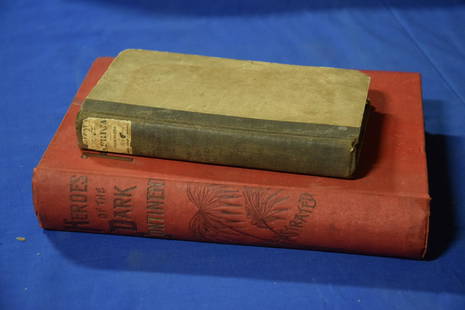 Two Volumes on Africa, Missionary Labours and Scenes in Southern Africa, Heroes of the Dark Continen: Missionary Labours in Southern Africa, Moffat, Robert, New York, 1843, Robert Carter, 5x8, 406 pages, 4th Edition, cloth and board cover in poor condition, writing on end pages with foxing throughout.