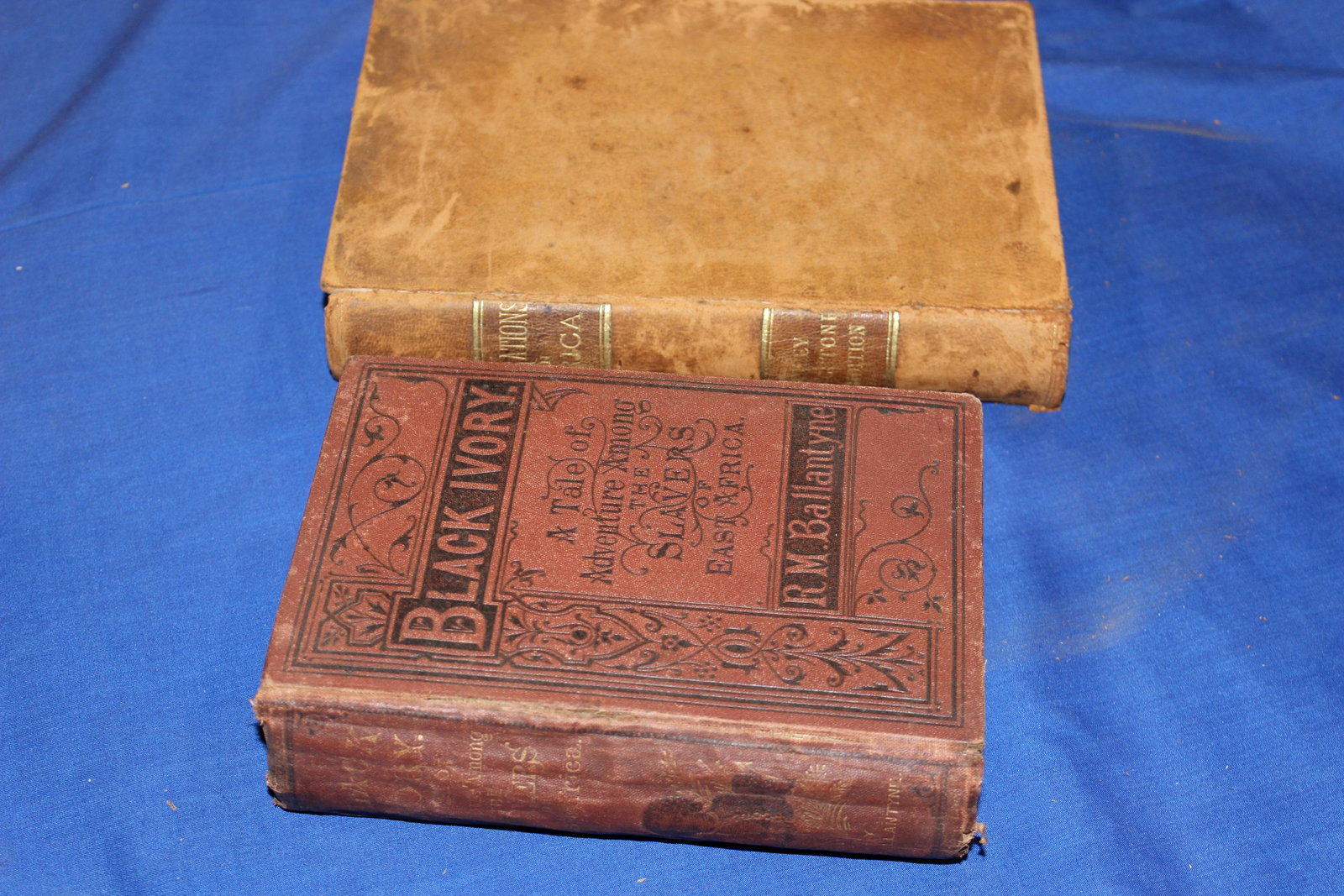 Lot of 2: Africa Adventures: Black Ivory, Ballantyne, R.M. London, 1873, James Nisbet & Co., 5” x 7”, 416 pgs. Explorations in Africa, Livingstone, David. Chicago, San Fran., 1872, Union Publishing Co., 6” x 8.5