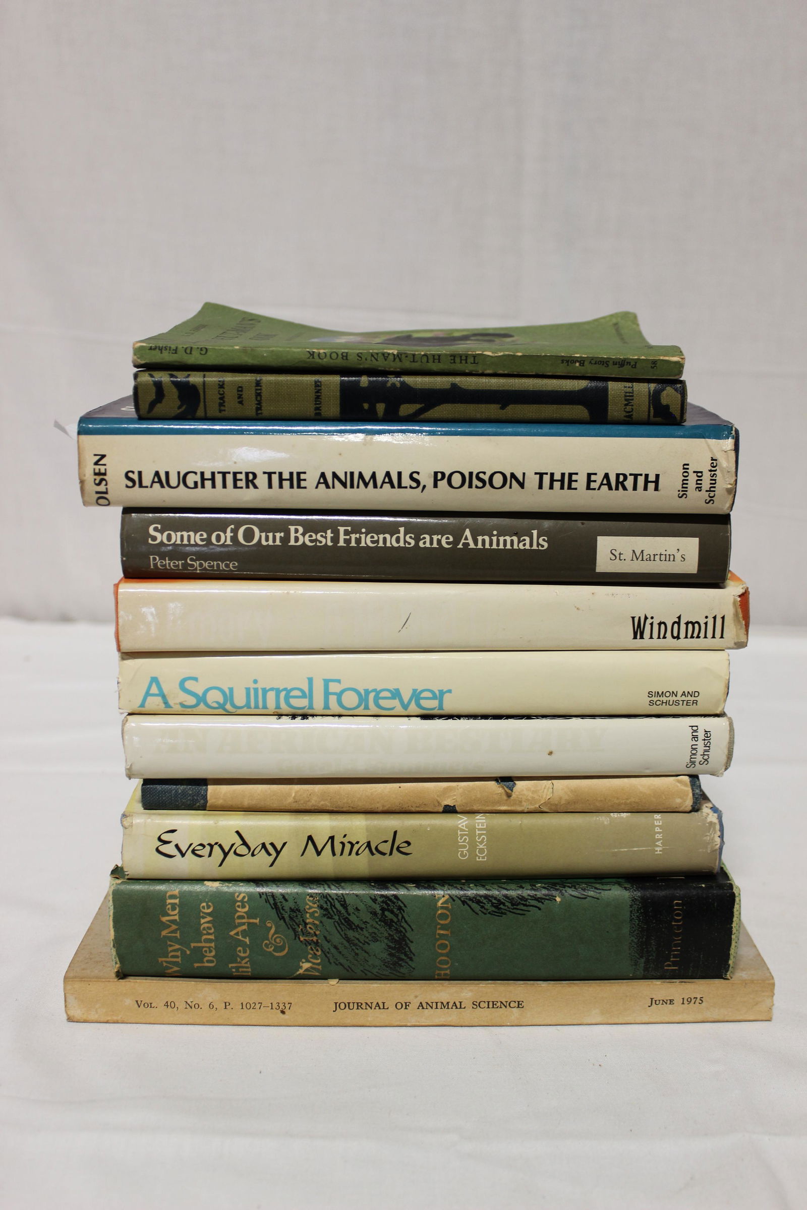 6 Books on Animal Science and Behavior: 6 piece lot of various used books on Animal Science and Behavior. WHY MEN BEHAVE LIKE APES â€“ written by Ernest Albert Hooton from 1940. EVERYDAY MIRACLE â€“ written by Gustav Eckstein from
