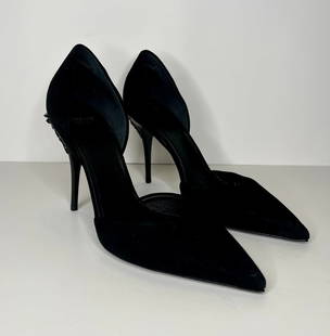 Versace Shoes: Versace Black Suede Heels with Medusa Heel Size 38, Used Condition, Authenticity Guaranteed