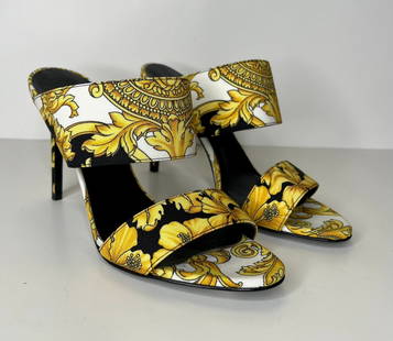 Versace Shoes: Versace Baroque Print Tribute Heels Size 38.5, New Condition, Authenticity Guaranteed