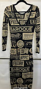 Versace Clothing: Vesace Jeans Couture Patterned Dress with Long Sleeves Black/Gold Size Medium, New Condition, Authenticity Guaranteed