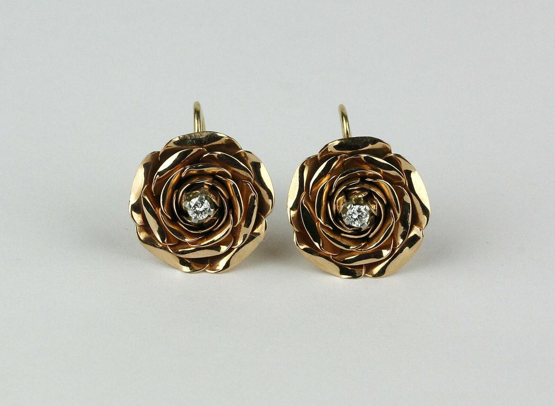 Vintage Gold Clip-On Earrings Tender Flower Diamond (1 of 4)