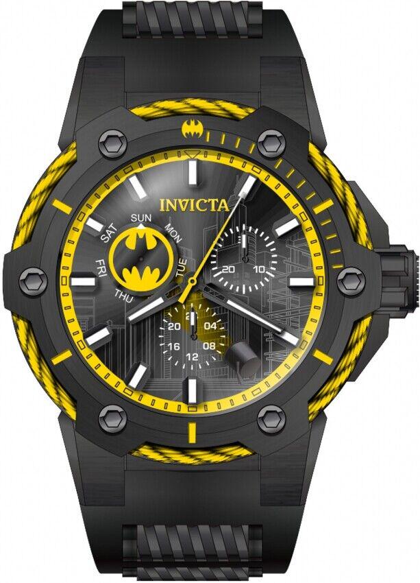 DC Batman Wrist Watch Gold Black Stainless Steel: This quartz wristwatch Batman is an amazing collaboration of Invicta and DC Comics. Measures case diameter 2.09" (inches), bandwidth 1.18" (inches), band length 8.27" (inches). This watch is made of s