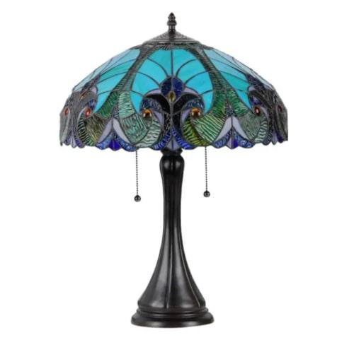 Tiffany Style Stained Glass Lamp Collectible Decor: This exquisite Tiffany-style lamp by Chloe is a true work of art. With its Victorian style and stunning blue and green glass shade, this lamp is the perfect addition to any traditional or vintage deco