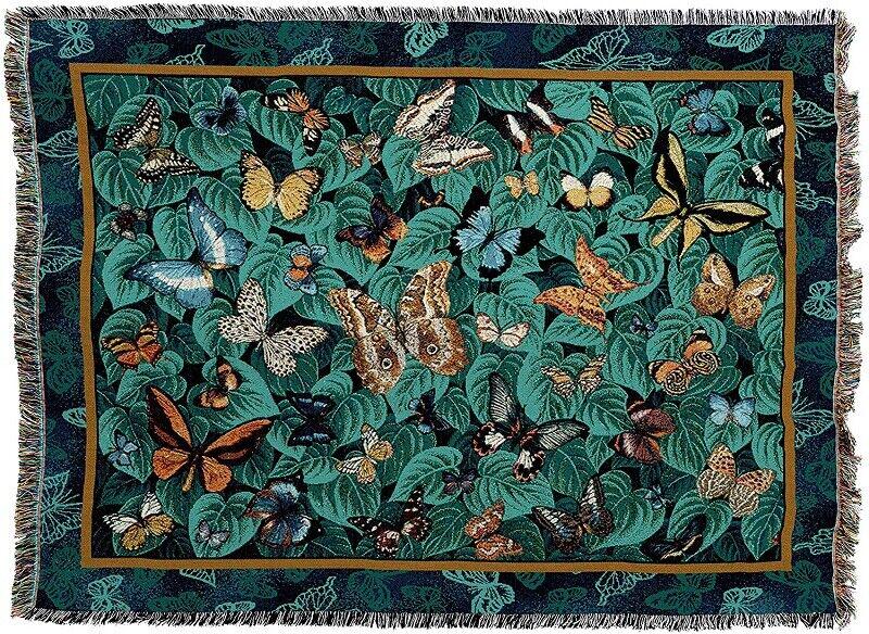 Fringed Quilt Vintage Butterfly Pattern Heavy Cotton (1 of 1)