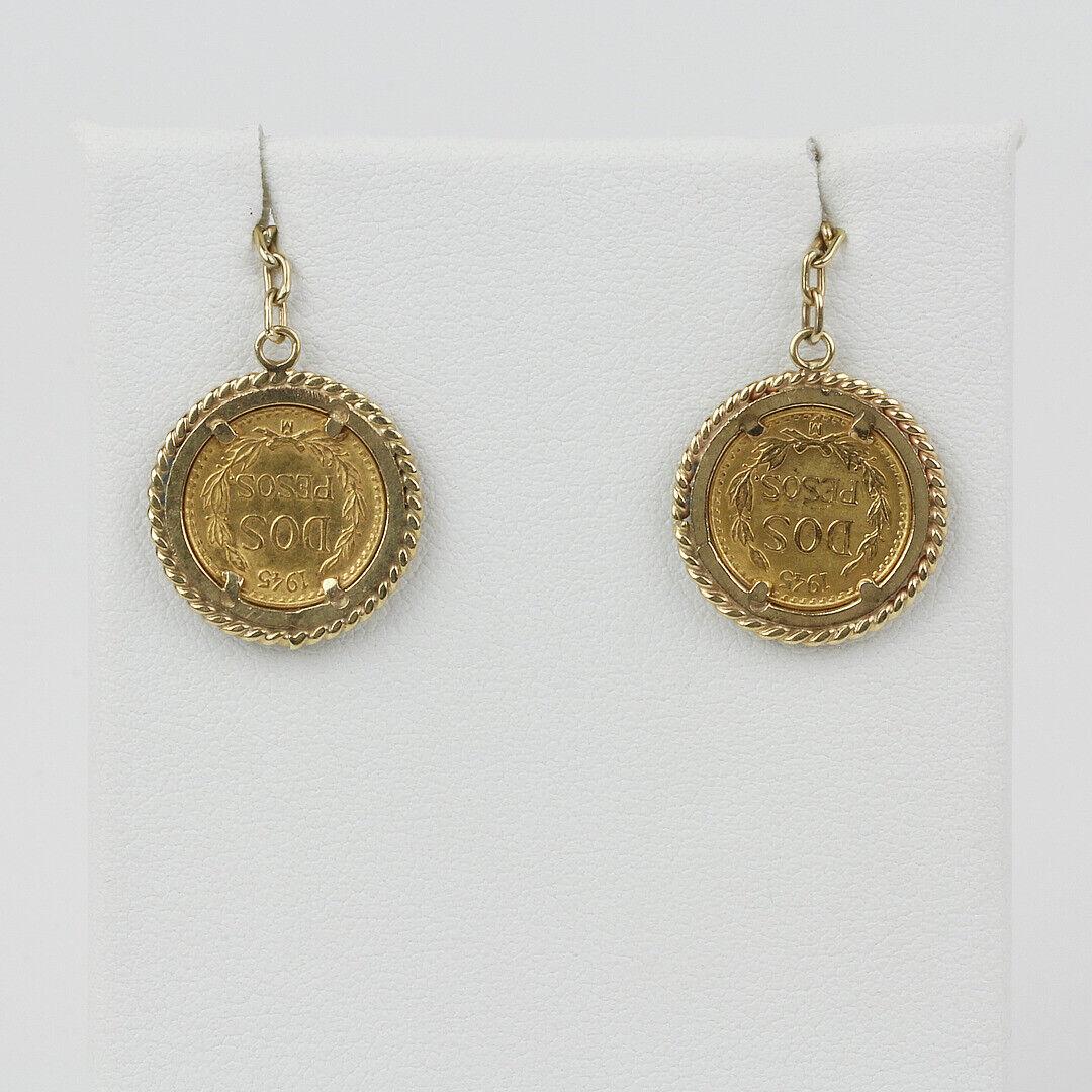 Mexican Gold Coin Pendant Earrings Vintage Jewelry