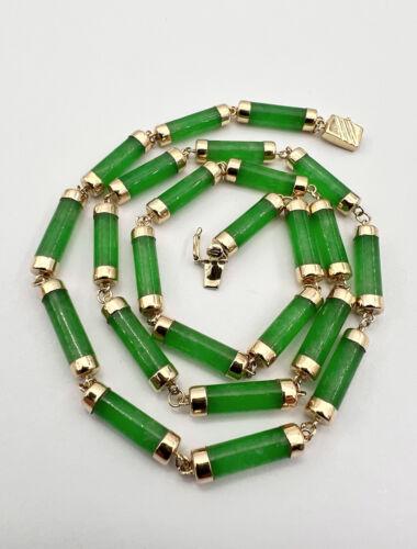 Chinese Green Jadeite Long Beads Gold Filigree Clasp (1 of 4)