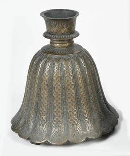 Islamic Bronze Ornate Hookah Base, Ca. 18th/19th century AD.: Ca 18th-19th Century AD. Lovely tapered bell form with floral and foliate motif decoration. Size: 6-3/4 inches (17.1cm) H. Inscribed accession number 75.5.5 (accessioned 1975).Provenance: Charles