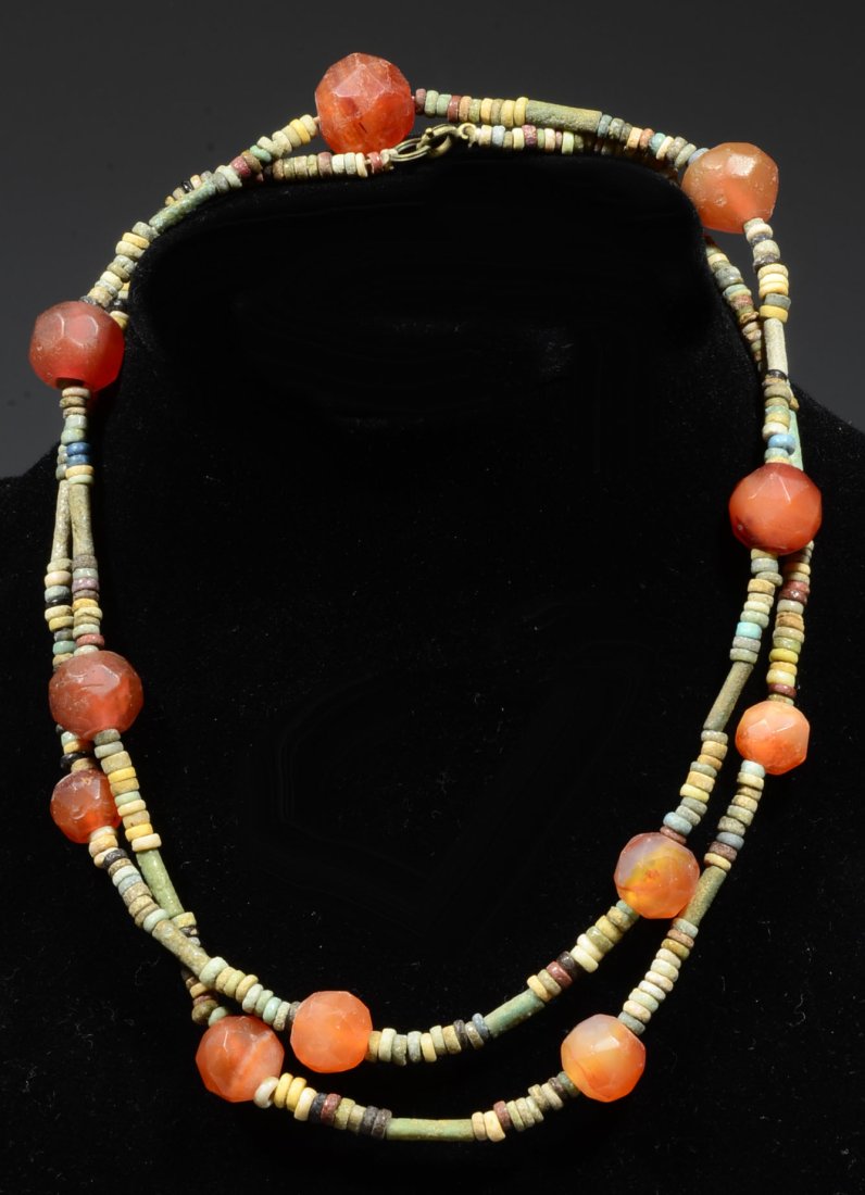 Egyptian Faience and Carnelian Stone Bead Necklace (1 of 2)
