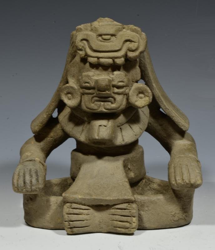 Pre Columbian Zapotec Seated God Figural Urn (1 of 6)