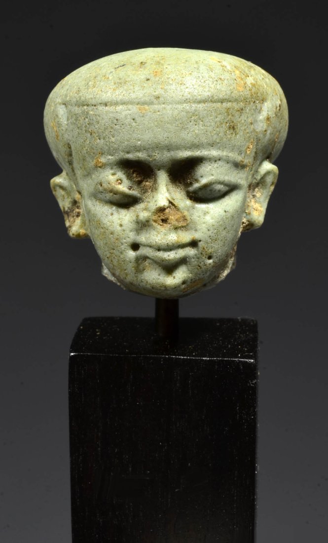 Ancient Egyptian Green Glaze Faience Head of Pataikos (1 of 5)