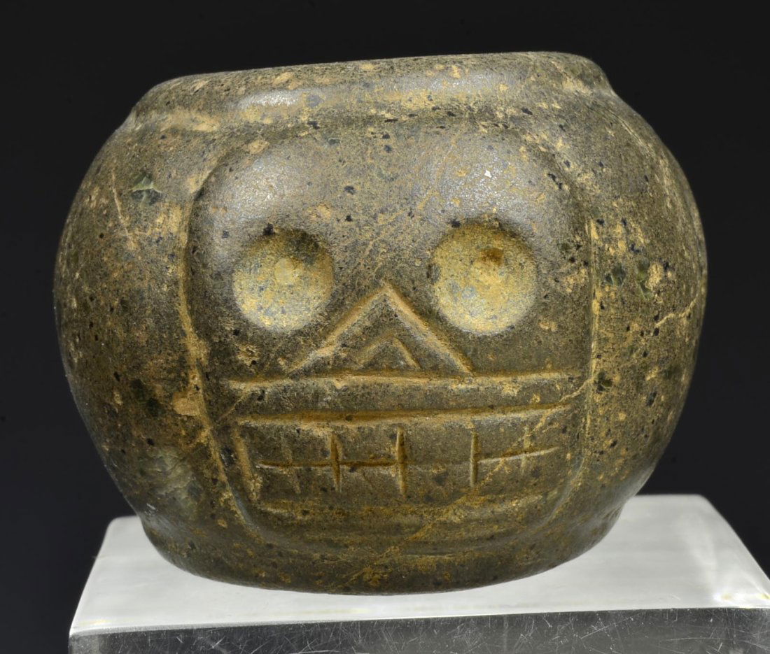 Costa Rican Green Stone Ceremonial Three Skull Mace Head (1 of 6)