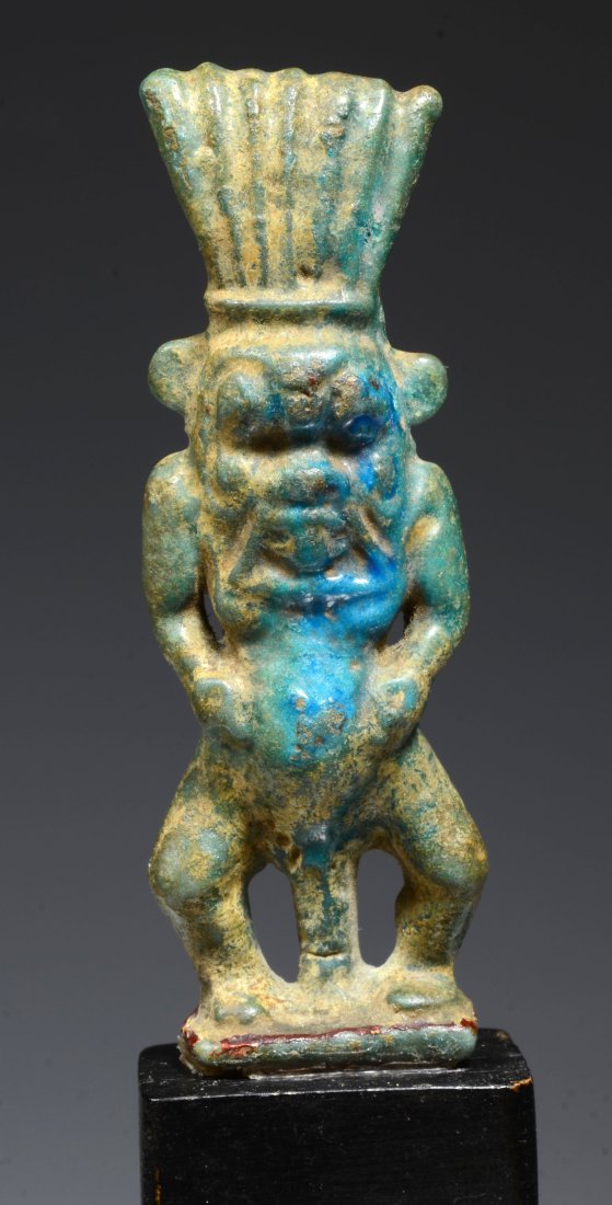 Ancient Egyptian Turquoise Blue Glaze Faience Bes (1 of 6)