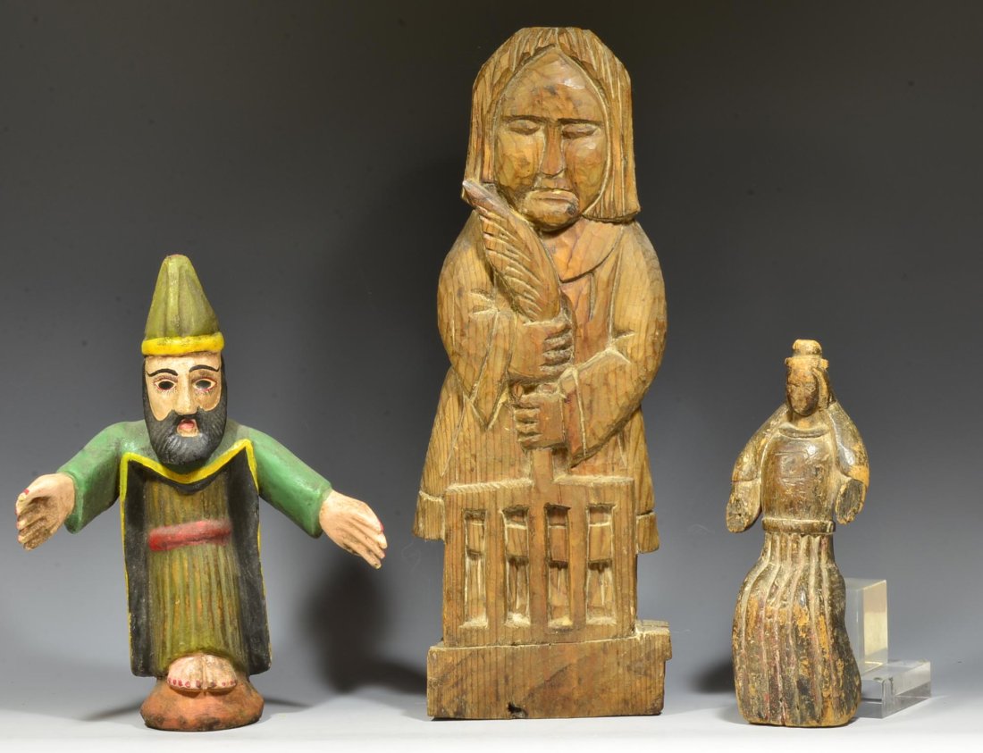 Trio of Decorative Wood Religious Santos Saint Figures (1 of 6)