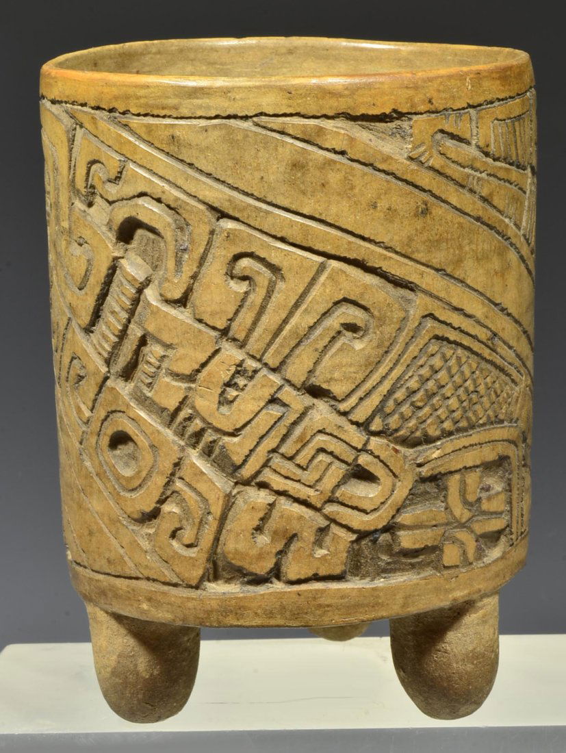 Pre Columbian Maya Pottery Incised Ritual Polychrome Cylinder (1 of 6)