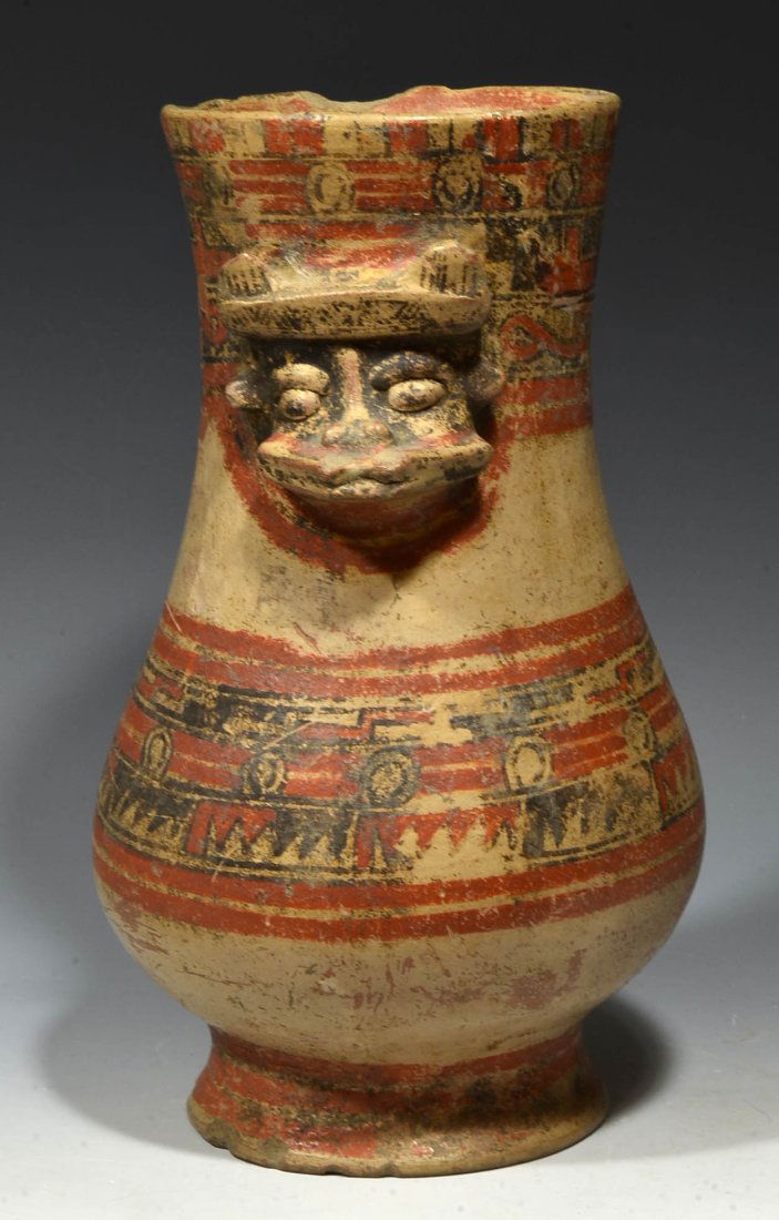 Pre Columbian Costa Rican Polychrome Pottery Painted Anthropomorphic Urn (1 of 4)
