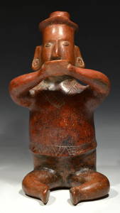 Pre Columbian Colima Pottery Seated Male Shaman Figure