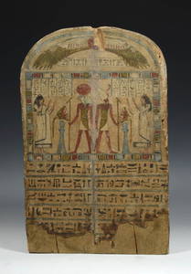 Important Egyptian Wood Round Top Stele