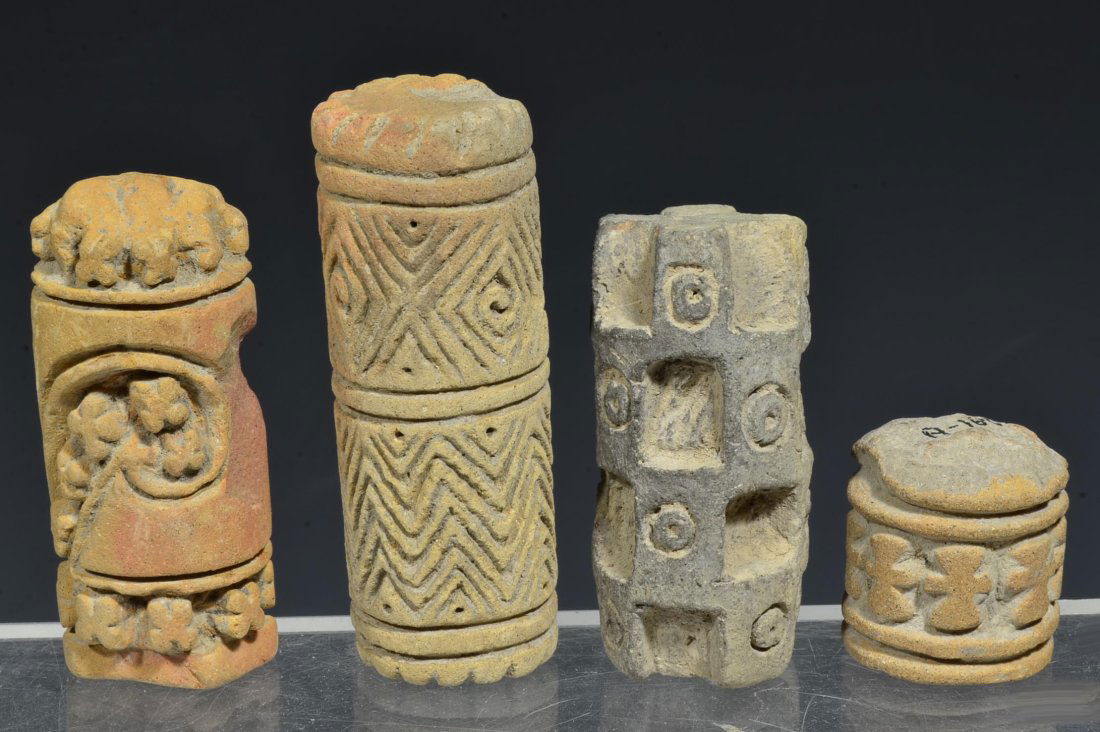 Four Pre Columbian Chorrera Incised Pottery Roller seals (1 of 4)