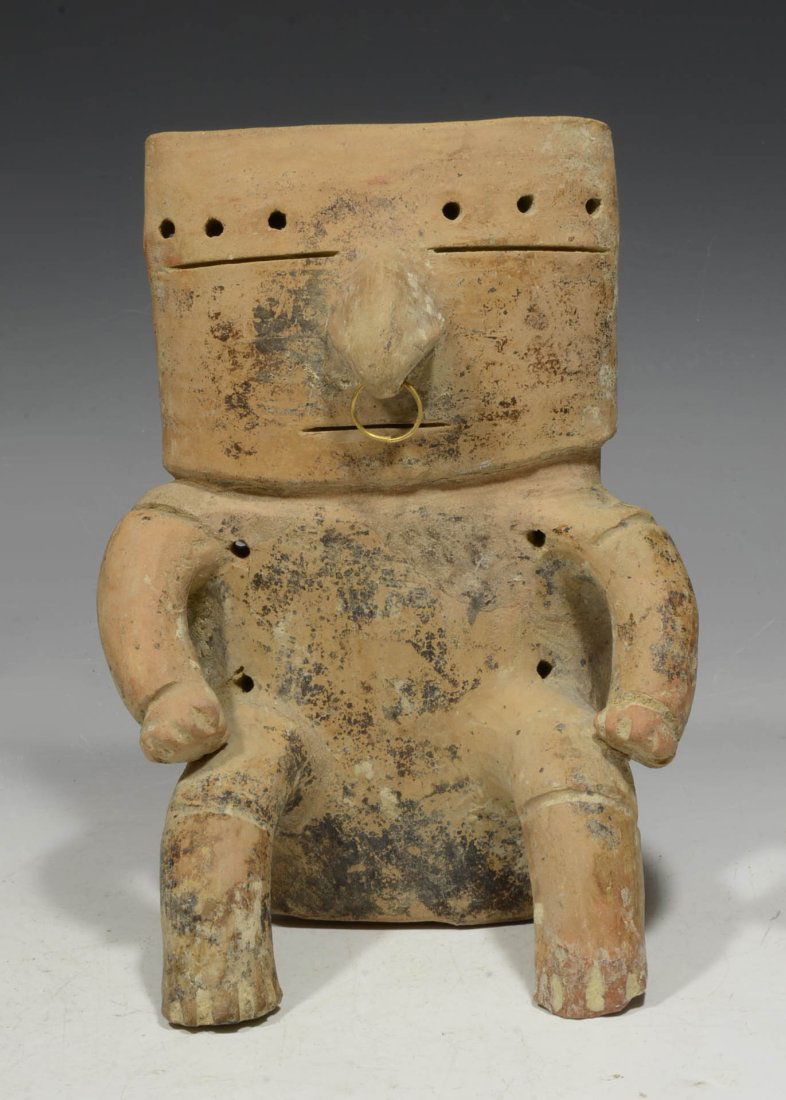 Pre Columbian Quimbaya Pottery Retablo Figure with Gold Nose Ring (1 of 5)