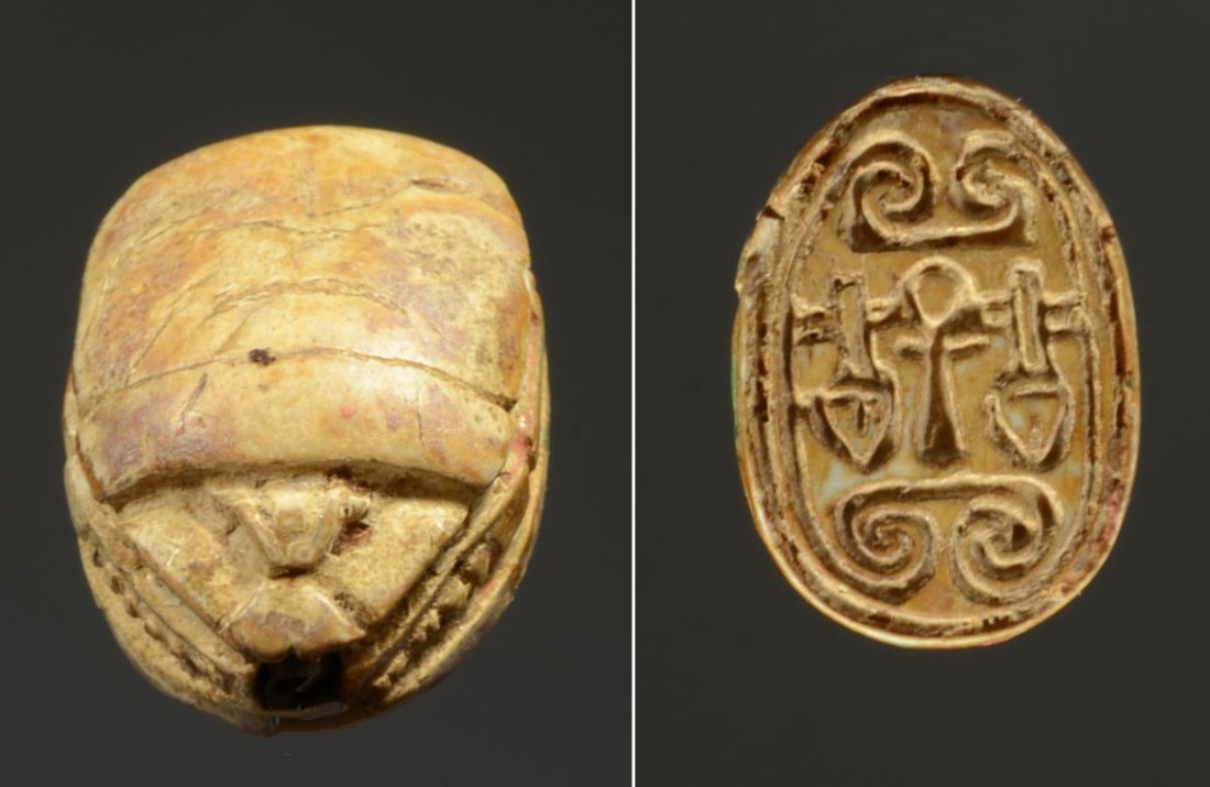 Ancient Egyptian Tan Steatite Incised Scarab (1 of 5)