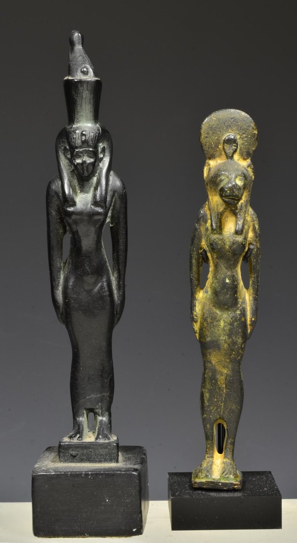 Pair Ancient Egyptian Style Bronze Goddesses (1 of 4)