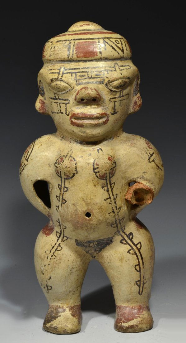 Costa Rican Painted Polychrome Pottery Standing Female Figure (1 of 4)